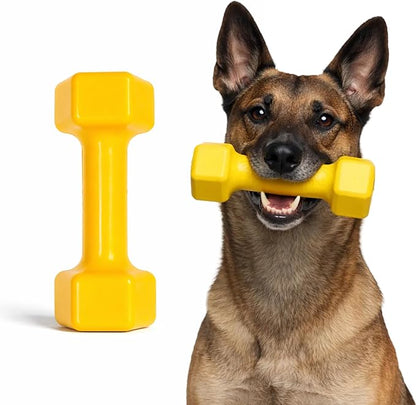 Virtually Indestructible Dog Dumbbell - Lifetime Replacement - Tough, Durable Chew Toy for Aggressive Chewers - Safe Non-Toxic Natural Rubber - Chew, Tug, Fetch - Med/Large Breed - 7"x2.5"