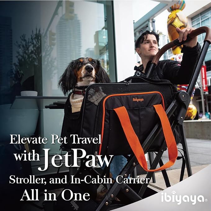 ibiyaya - Compact 3-in-1 Convertible and Foldable Small Pet Carrier and Stroller Combo System, Travel Friendly Cat Stroller and Dog Stroller - Pets up to 17 Pounds - Black