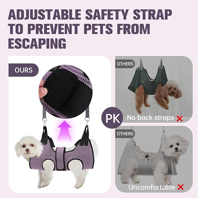 PAWCHIE Dog Grooming Hammock Harness for Dogs & Cats with Pet Nail Clipper Trimmer- Breathable Cat Hanger Sling for Trimming Clipping Nails-Dog Hammock Restraint Bag for Small Medium Large Dog,Pink XS