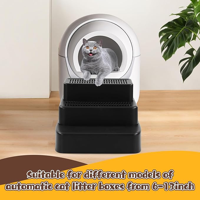 BALAPET Adjustable 3 Steps Litter Box Ramp with Filter Function, Detachable Litter Trapper, Easy Clean Cat Litter Stair for Small & Elderly Cats(Black)