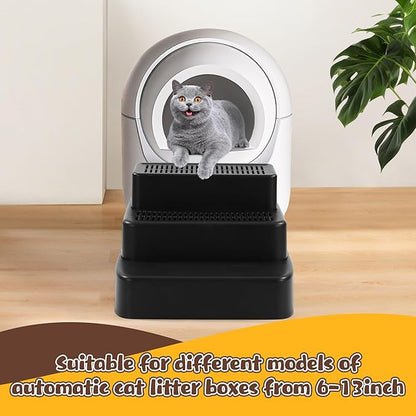 BALAPET Adjustable 3 Steps Litter Box Ramp with Filter Function, Detachable Litter Trapper, Easy Clean Cat Litter Stair for Small & Elderly Cats(Black)