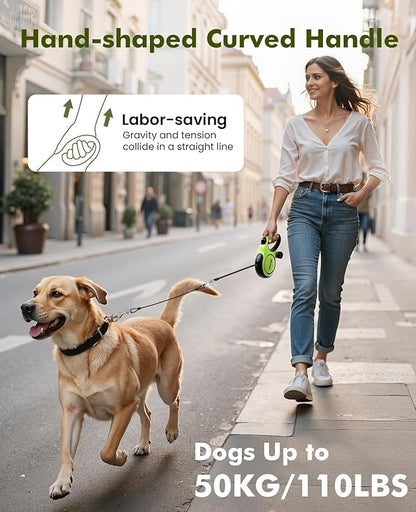 Pecute Retractable Dog Leash with Chew Proof Steel Cable, 26ft Heavy Duty Retractable Pet Leash with Poop Bag Holder, Anti-Slip Grip, for Medium/Large Power Chewers & Pullers 33lbs-110lbs (Green)