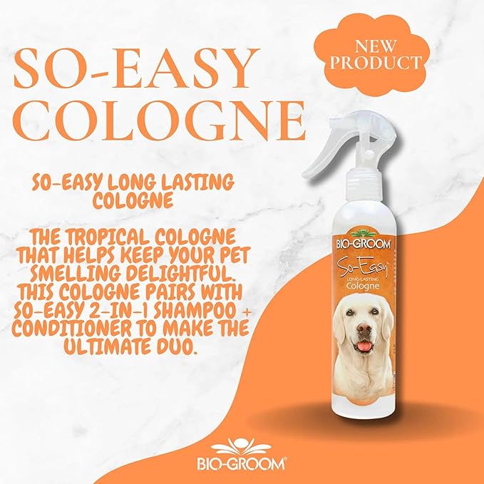 Bio-groom So-Easy Long Lasting Cologne for Pets - Dog Deodorizing Perfume Spray for Smelly Odor, Safe for Puppies & Cats, Fresh & Clean Smell, Cruelty-Free - Tropical Fruit Scent, 8 fl oz