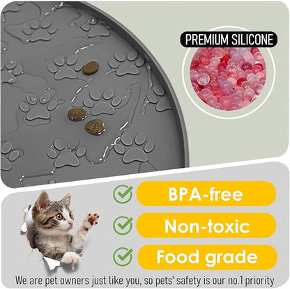 Pet Feeding Mats for Food and Water, Waterproof Anti-Slip Placemats for Dog Cat Bowl, 1 Pack Silicone Pet Food Mat, Dishwasher Safe 10.9 × 10.9 (1 Pack, Grey)