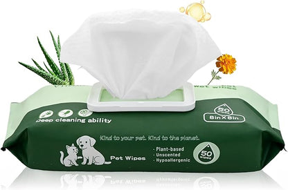 Unscented Pet Wipes for Dogs and Cats (50 Count) - Hypoallergenic Biodegradable Grooming Wipes for Cleaning Paws, Face, Body & Fur - Gentle Deodorizing Dog Wipes & Cat Wipes for Daily Use