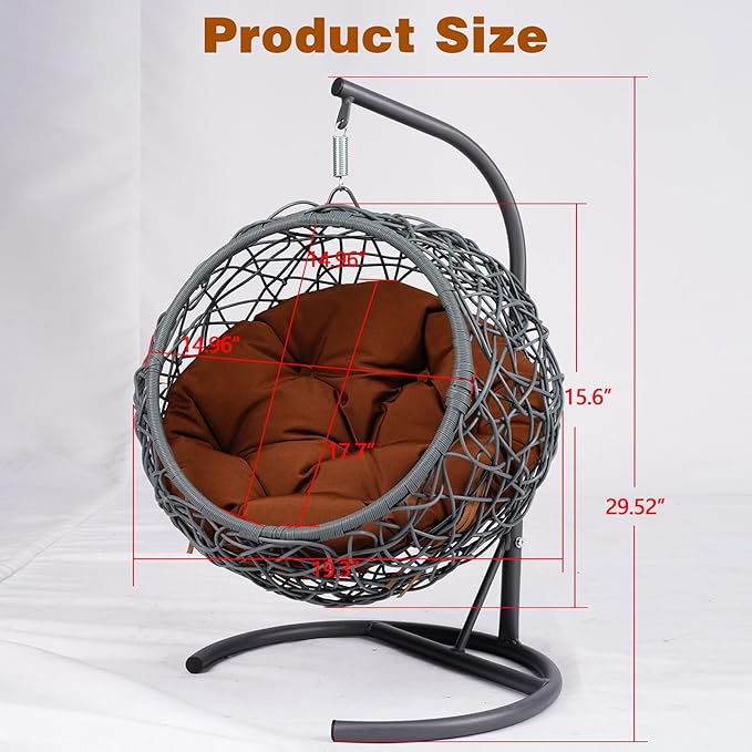 Cat Egg Chair with Stand & Cushion, Cat Swing Bed with Rattan Wicker Appearance, Hanging Chair for Indoor Cats Pet Kitten Puppy Small Dogs (Brown, 17.70 Inch)