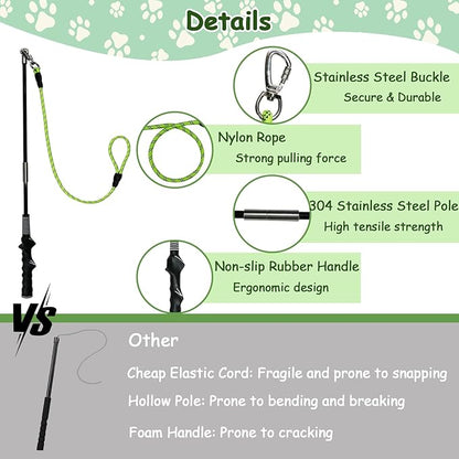 Flirt Pole for Dogs Heavy Duty, Interactive Chase & Tug of War Teaser Wand with Detachable Replacement Knot Ball and Rope Chewing Toys Flirt Stick for Small Medium Large Dogs Exercise & Training