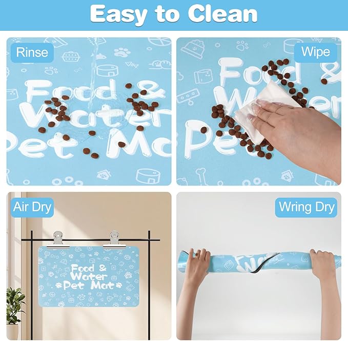 Pet Feeding Mat,Dog Cat Mat for Food and Water,Dog Bowl Waterproof Placemat with Rubber Backing,Absorbent Quick Dry Water Dispenser Mat for Pet（Blue 17"×29"）