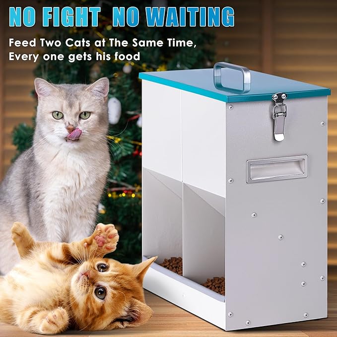 Automatic Cat Feeder Outdoor Dog Dry Food Dispenser Gravity Cat Feeder Pet Feeder for 2 Cats, 42cups/10L Dual (10L)