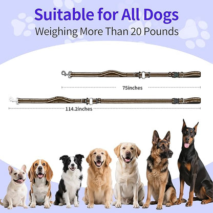 Kazazoo Hands-Free Dog Leash with Adjustable Length 6-9FT + Dual Padded Handles Reflective Safety for Walking, Jogging & Training| Suitable for Medium to Large Dogs & Puppies Brown-L