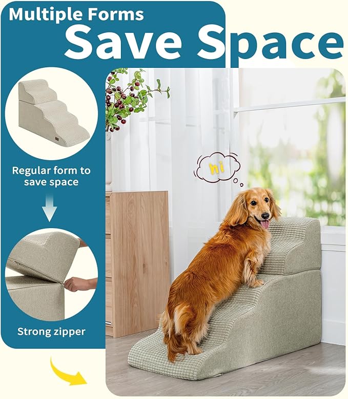 Dog Stairs for High Bed, 22.8" H Dog Steps for Bed 35D Strong Support Pet Stairs for Large Dogs Non-Slip Balanced Pet Stairs Ramp Indoor for Couch Sofa, Beige