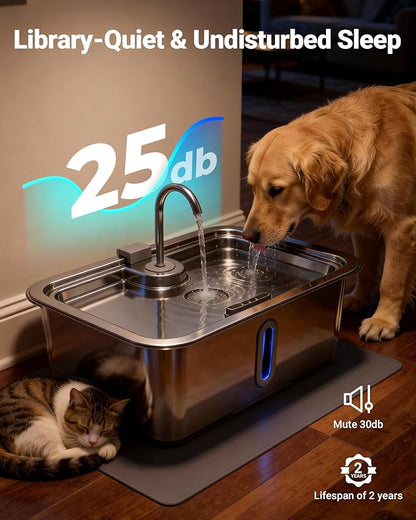 18L/4.76Gal Extra Large Dog Water Fountain with Silicone Mat & 3 Filters, Quiet Pet Water Fountain for Giant Breeds, Stainless Steel Dog Water Bowl Dispenser with Visible Window & Alert Light