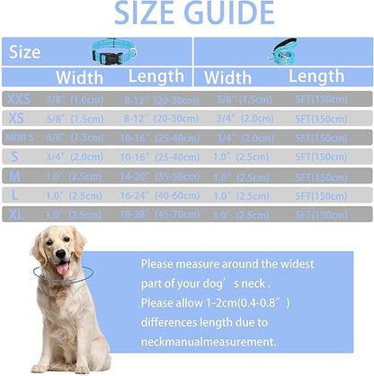 Reflective Dog Collar with Safety Locking Buckle, Adjustable Soft Breathable Nylon Collars for Small, Medium and Large Dogs(Collar+Leash M Sky Blue)