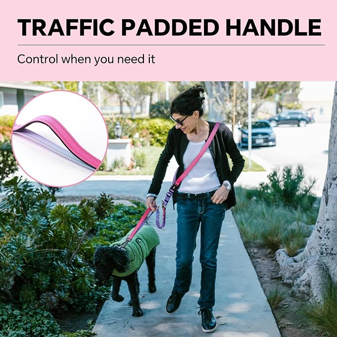 QQPETS Hands Free Dog Leash with Car Seat Belt, Adjustable No Pull Bungee Dog Running Waist Leash, Versatile Crossbody Rope for Walking, Jogging and Hiking