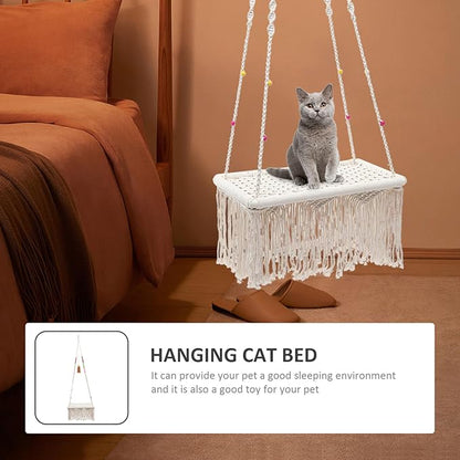 Hanging Cat Swing Bed Macrame Decorative Pet Hammock Bohemian Style Indoor Hanging Cat House Kitten Sleeping Furniture