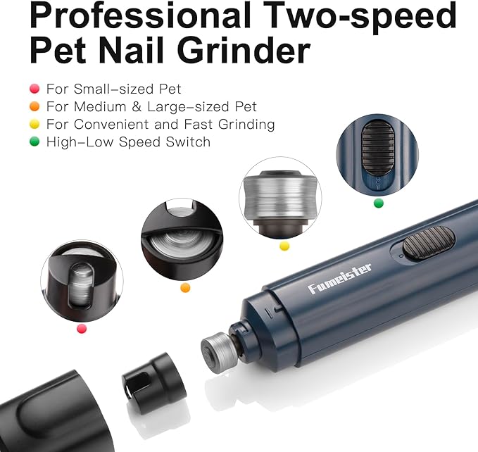 Pet Nail Grinder for Dogs - Quiet 2-Speed Type-C Rechargeable Dog Nail Trimmer, Low Noise Paw Grooming for Dogs & Cats (Blue)