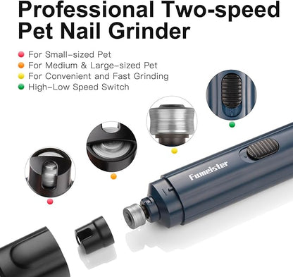 Pet Nail Grinder for Dogs - Quiet 2-Speed Type-C Rechargeable Dog Nail Trimmer, Low Noise Paw Grooming for Dogs & Cats (Blue)
