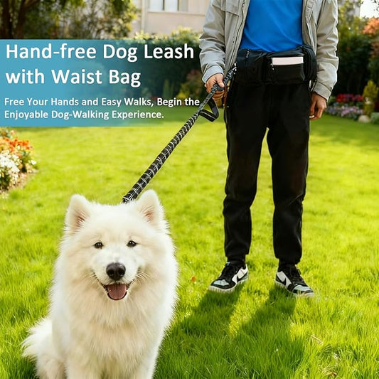 Hands Free Dog Leash, Heavy Duty Waist Leash with Zipper Pouch for Dog Walking, Jogging, Hiking, Adjustable Waist Belt with Pack Retractable Rope,Running Leashes for Medium & Large Dogs