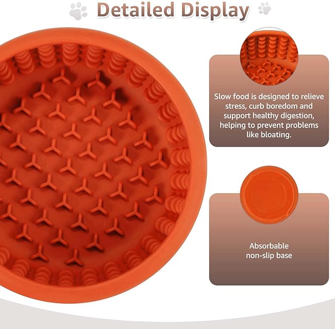 Dog Lick Bowl, ZOURYNUA Non-Slip Slow Feeder Dog Bowls, Enrichment Licking Mat for Distraction, Anxiety Relief Treat Dispenser Freezer, BPA Free Silicone & Dishwasher Safe (Orange, Small)