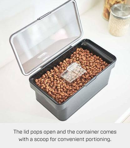YAMAZAKI Home Tower Airtight Pet Food Storage Container - Cat And Dog Food Holder Bin With Transparent Lid And Handle - Small - Polypropylene - 0.8 Gallons, 3 Liters
