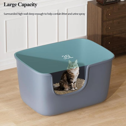 Vealind Large Cat Litter Box for Indoor Cats High Sided and Low Entry Litter Box 22.2"×14.9"×12" Tall Litter Boxes with High Back Deep Wall XL Cat Litter Boxes (Grey)