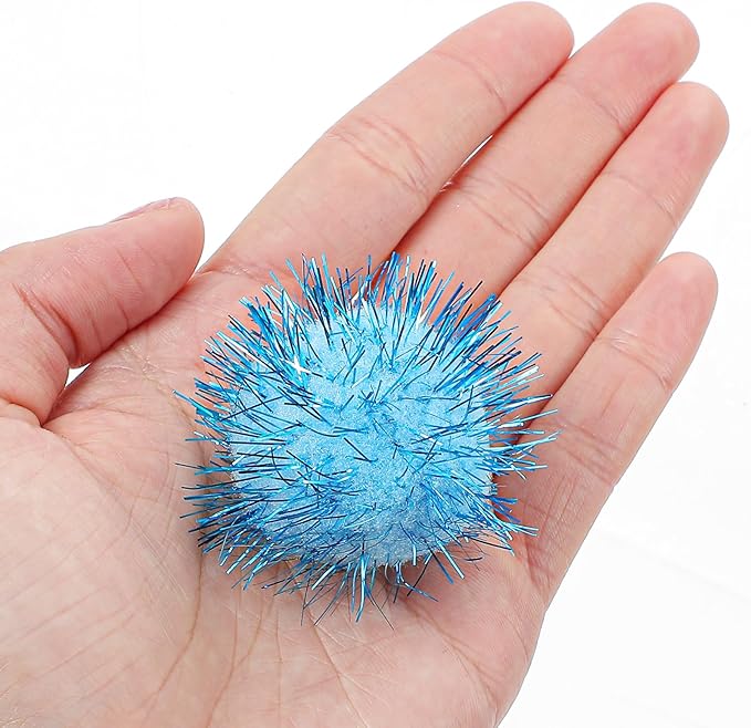 14 PCS Cat Toy Balls, 7 PCS Cute Sparkle Fuzzy Balls for Cat 7 Pieces Soft Cats Toys Yarn Puffs Ball Small Plush Cats Toy Ball for Kitten Pet Chase Play Interactive, Multicolor