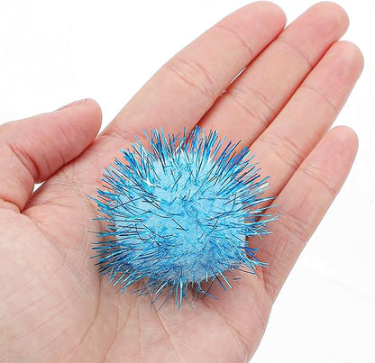 14 PCS Cat Toy Balls, 7 PCS Cute Sparkle Fuzzy Balls for Cat 7 Pieces Soft Cats Toys Yarn Puffs Ball Small Plush Cats Toy Ball for Kitten Pet Chase Play Interactive, Multicolor