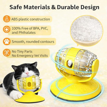 Cat Treat Feeder, Cat Treat Dispenser Toy for Dry Food, Rotating Barrel Interactive Cat Toys for Indoor Cats &Puppies, Kitten Enrichment Funny Toy(Yellow)