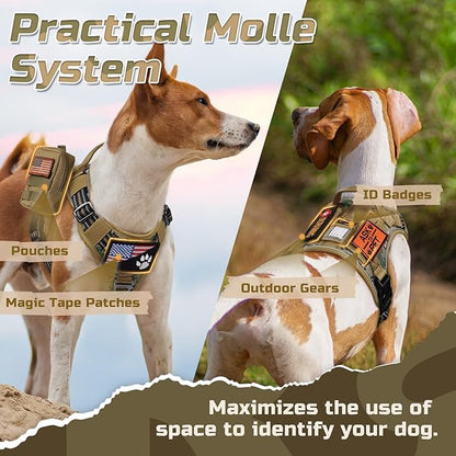 rabbitgoo Tactical Dog Harness for Large Dogs, No Pull Military Service Vest with Handle & Molle, Easy Control for Training Walking, Adjustable Reflective Straps, Brown camo, L