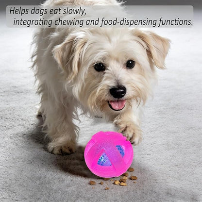 Dog Ball Toy for Chewing and Treat Dispensing - Tough Rubber Puppy Chew Toys Interactive Puzzle Balls for Teething & Slow Feeding, 3.5 Inch (Pink)