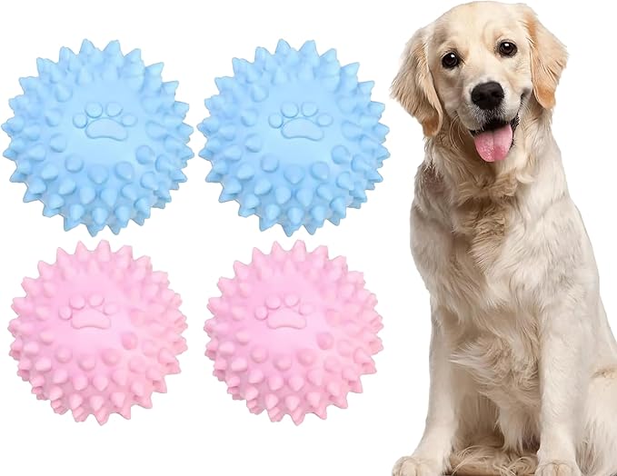 4Pcs Colorful Dogs Toy Spiky TPR Ball No Squeak Chew Toy Long Lasting for Aggressive Heavy Chewers Dogs Puppy Teething Training Spiky Rubber Ball Toy Small