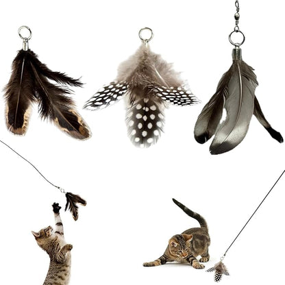 Cat Feather Toy Refill 3-Pack - Natural Feather Cat Toy - Small Size Cat Wand Attachments - Official Cat Toy Feather Replacement for Forever Stick Cat Wand Toy - Cat Wand Refill - Cat Lure and Teaser