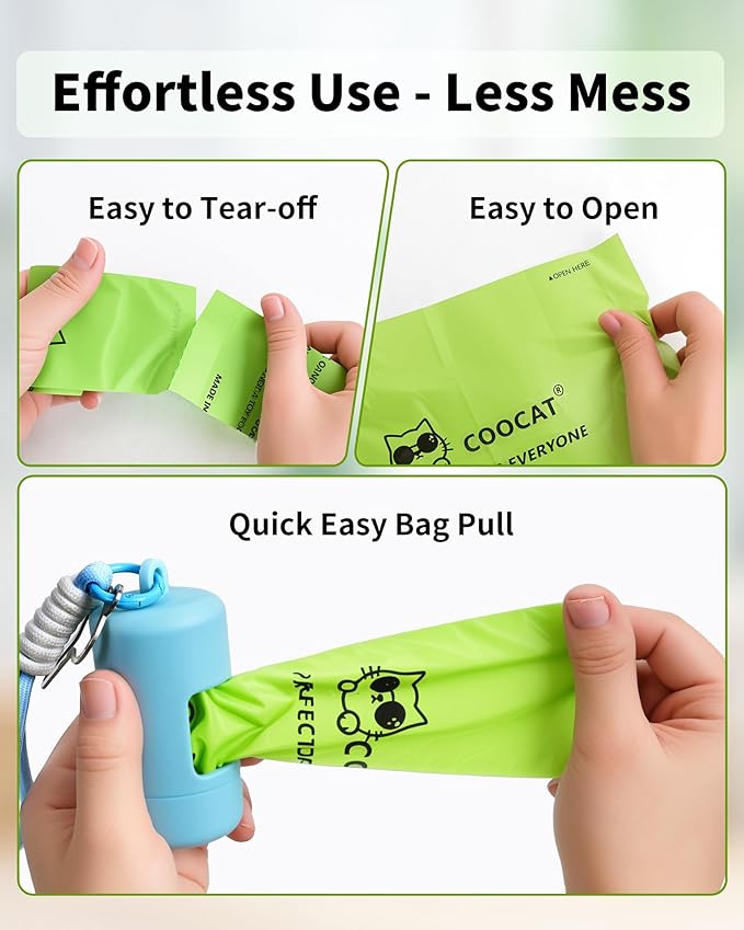 Dog Poop Bags with Dispenser & Holder, Guaranteed Leak Proof, Unscented Extra Thick Heavy Duty Tear-resistant 18-Micron Waste Bag Refill Rolls (SykBlue (105-Bags, 1-Dispenser))