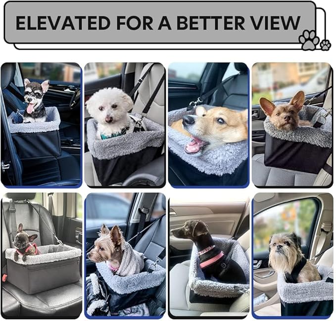 Dog Car Seat for Small Pets Under 20lbs, Booster Seat with Metal Frame, Double-Layer Oxford Fabric, Safety Leash for Dogs and Cats