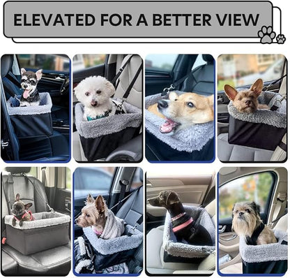 Dog Car Seat for Small Pets Under 20lbs, Booster Seat with Metal Frame, Double-Layer Oxford Fabric, Safety Leash for Dogs and Cats