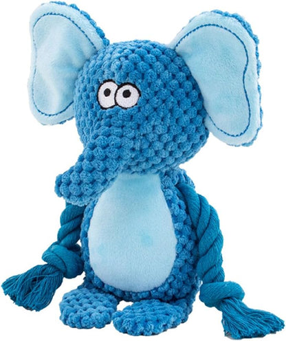Dog Toys, Dog Squeaker Toys with Crinkle Paper, Stuffed Animal Dog Plush Chewing Toy, Cotton Rope Interactive Toys for Puppy, Small, Middle Dogs (Blue Elephant)