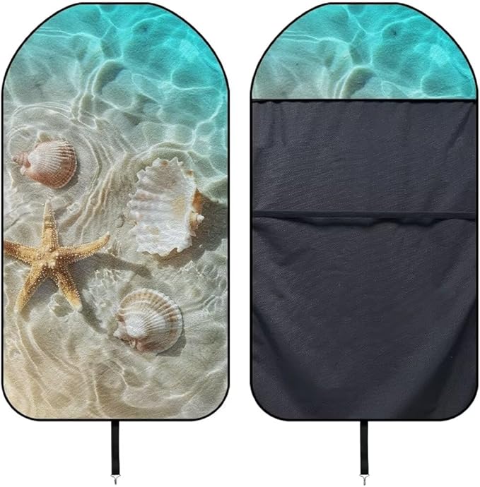 Coldinair Beach Starfish Shell Waterproof Sweat Towel Seat Cover Universal for Car Truck SUV Seat for Workout,Gym,Hiking,Beach,Outdoor Activities