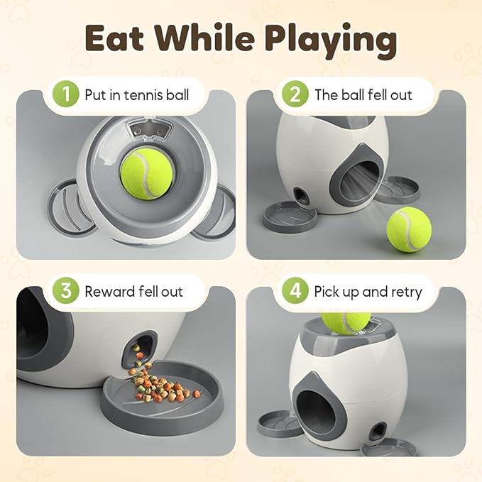 Dog Tennis Ball Food Reward Machine, Interactive Puzzle Toy with Slow Food Dispenser, Outdoor Training Toys Ball Launcher for Medium/Large Dogs, Exercise Mental Stimulation (Orange)