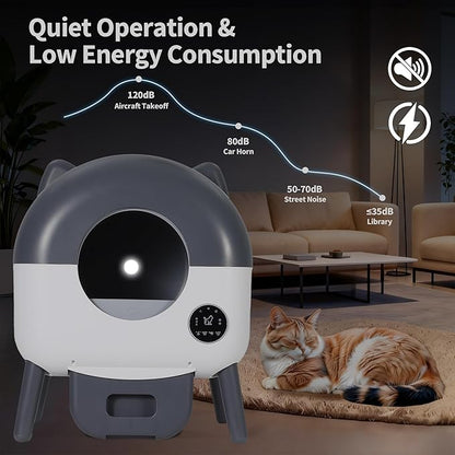 Self-Cleaning Cat Litter Box with Large Capacity and Automatic Cleaning, Automatic Litter Box with App Control, Triple Safety Protection, Removable Washable Liner, 1 Rolls Garbage Bags