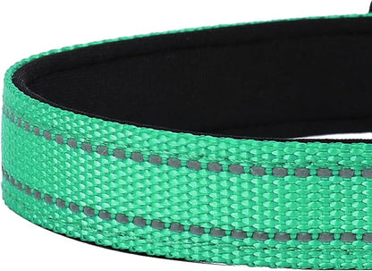Reflective Dog Collar, Adjustable Soft Neoprene Padded Nylon Pet Collars with Buckle for Large Dogs, Grass Green,L