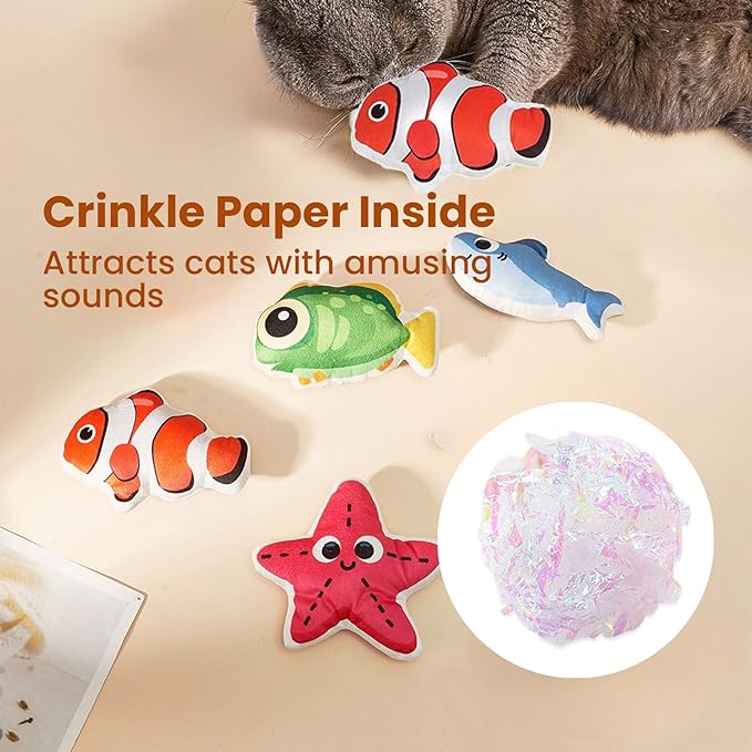 Cat Toys Fish, 4 Pack Crinkle Catnip Toys for Indoor Cats, Soft Durable Kitten Teething Toys, Interactive Cat Kicker Toys for All Breeds