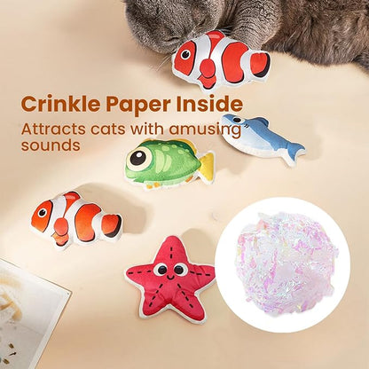 Cat Toys Fish, 4 Pack Crinkle Catnip Toys for Indoor Cats, Soft Durable Kitten Teething Toys, Interactive Cat Kicker Toys for All Breeds