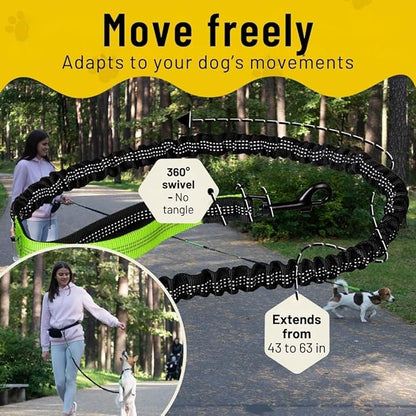 Hundefreund Hands-Free Dog Leash Replacement Bungee (43–63”) – Extension for Small Dogs – Shock-Absorbing with Dual Handles & Reflective Stitching (Green)