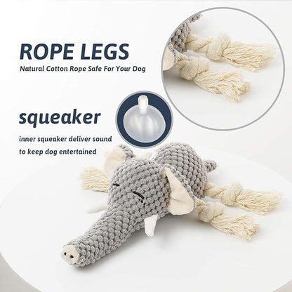 Plush Dog Toy, Squeaky Interactive Puppy Dog Toys with Crinkle Paper, Durable Chew Toys for Small and Medium Dogs with Mouse Shape(Medium, Elephant)