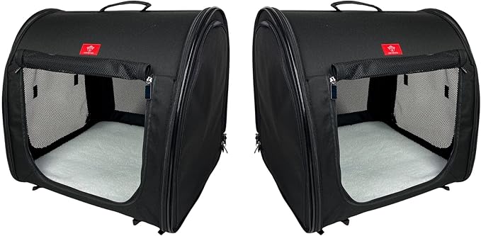 One for Pets Portable 2-in-1 Double Pet Kennel/Shelter, Fabric, Black 20"x20"x39" - Car Seat-Belt Fixture Included