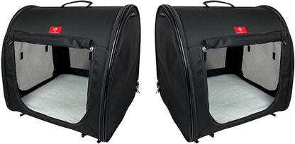 One for Pets Portable 2-in-1 Double Pet Kennel/Shelter, Fabric, Black 20"x20"x39" - Car Seat-Belt Fixture Included