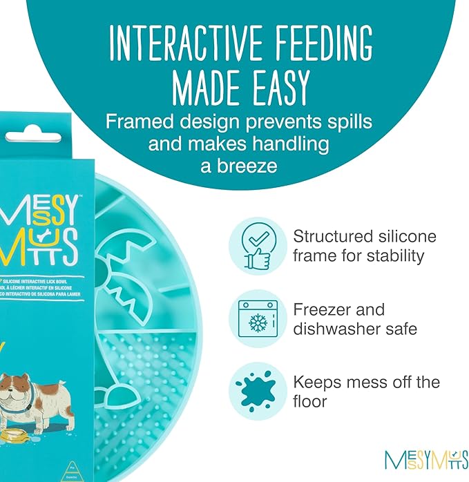 Messy Mutts and Cats Interactive Slow Feeder | Beach Teal - 2 Cup Capacity | 8” Round Silicone Puzzle Slow Feeder for Dogs/Cats | Enrichment Food Dish for Slow Eating, Bloating