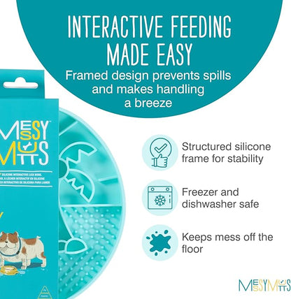 Messy Mutts and Cats Interactive Slow Feeder | Beach Teal - 2 Cup Capacity | 8” Round Silicone Puzzle Slow Feeder for Dogs/Cats | Enrichment Food Dish for Slow Eating, Bloating