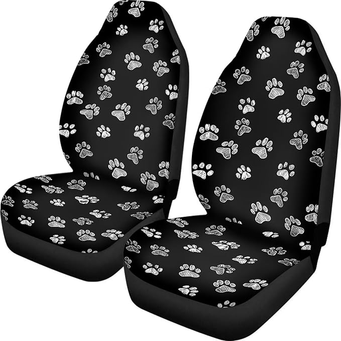Dreaweet White Dog Paw Print Car Seat Covers for Women 2 Front Set Cute Car Accessories Washable Front Seat Cover Universal Fit Most Vehicle SUV Sedan Trucks