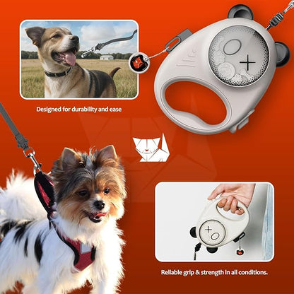 Retractable Dog Leash, 13ft Strong Nylon Tape with Auto-Locking Leash for Small Dogs up to 33 lbs, Tangle-Free, One-Touch Brake, Comfortable Grip, Panda Hug Design